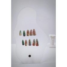 Hanori Collection Balıksırtı Desen Deniz Kızı Mor Jel Yapışkanlı Takma Tırnak - Uzun Badem Protez Tırnak