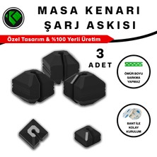 3 Adet Masa Kenarı Şarj Askısı - Güçlü 3m Bantlı Masa Kenarı Kablo ve Şarj Ucu Tutucu Klips