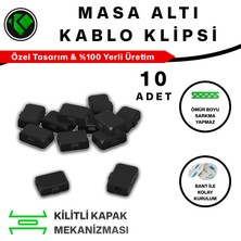 10 Adet Kilitli Masa Altı Kablo Klipsi - Güçlü 3m Bantlı Kablo Yönlendirici ve Düzenleyici Kelepçe - Siyah