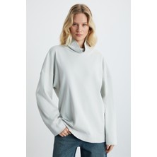 Ethiquet Hermıone Kadın Interlok Kumaşlı Hafif Bogazlı Oversize Modest Gri Sweatshirt