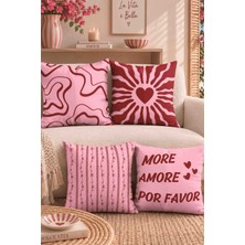 Luvis Store Sweet Love Çift Taraflı 4'lü Kombin Dekoratif Kırlent Kılıfı Seti