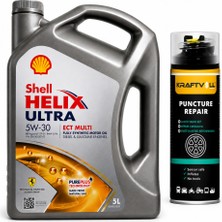 Shell Helix Ultra 5W-30 Ect Multi 5 Litre + Lastik Tamir Kiti 400 ml