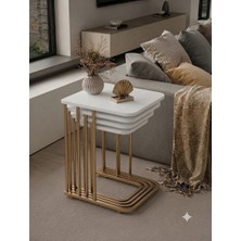 Eryalux Home 4'lü Tekerli Zigon Sehpa (Bonj 19 Metal - Beyaz Mdf)