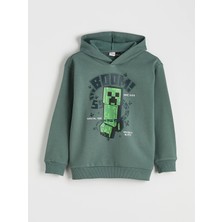Lc Waikiki Yeni Sezon Kapüşonlu Minecraft Baskılı Erkek Çocuk Kalın Sweatshirt