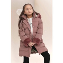 Lovrel Kol ve Kapüşon Detaylı Uzun Boy Rahat ve Şık Iç Kısmı Polar Kışlık Yeni Sezon Kız Çocuk Mont Kaban