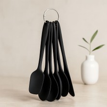 Royaleks 6 Parça Siyah Silikon Mutfak Seti (2 Kaşık, 3 Spatula, Yumurta Fırça)