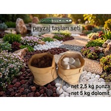 Beyaz Dolomit Taş 5 kg + Kırmızı Ponza 2.5 kg ( Lava Cüruf ) - Peyzaj Taşları - Teraryum - Saksı Üstü Süsleme - Kuru Peyjaz - Akvaryum Taş Seti