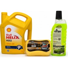 Shell Helix Hx5 Dizel 10W-30 7 Litre + Oto Şampuan 1000 ml + Yıkama Süngeri