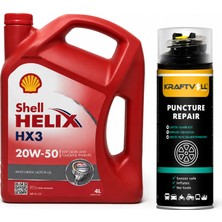 Shell Helix Hx3 20W-50 Motor Yağı 4 Litre + Lastik Tamir Kiti 400 ml