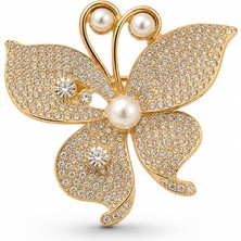 Serelya Zirkon Taşlı Gold Renk Kelebek Model Broş