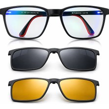 Polarone PO351-C1 Polarize Güneş Antifar 2 Klipsli+ Yeşil Anti Refleli Mavi Işık Korumalı Ultra Premium Erkek Gözlük 55 Ekartman