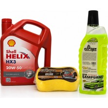 Shell Helix Hx3 20W-50 Motor Yağı 4 Litre + Oto Şampuan 1000 ml + Yıkama Süngeri