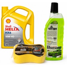 Shell Helix Hx6 Motor Yağı 10W-40 4 Litre + Oto Şampuan 1000 ml + Yıkama Süngeri
