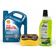 Shell Helix Hx7 Motor Yağı 10W-40 4 Litre + Oto Şampuan 1000 ml + Yıkama Süngeri