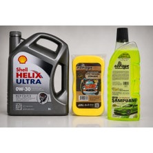 Shell Helix Ultra Ect C2 C3 0W-30 Motor Yağı 5 Litre + Oto Şampuan 1000 ml + Yıkama Süngeri