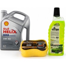 Shell Helix Hx8 Motor Yağı 5W-40 4 Litre + Oto Şampuan 1000 ml + Yıkama Süngeri