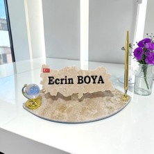 Sümen Ofis Için Doğal Onix Mermer Isimlik Gold Tasarımlı Kalem ve Dünya Küre
