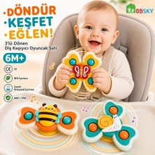 Bbsky Vantuzlu Duyu Geliştirici Eğitici Spinner Oyuncak 3’lü Set – Dönen Bebek Oyuncağı (6 Ay+)