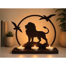 Rokh 🦁 Aslan & Kuş Temalı Dekoratif Mumluk | Mdf Tealight Mumluk | Doğadan Ilham Alan Hediyelik Ha