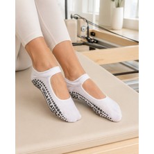 Armağanika  Kadın Kaydırmaz Tabanlı Pilates Yoga Çorabı Bantlı Reformer Babet Çorabı Siyah