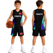 Sidas Türkiye Armalı Siyah-Turuncu Çocuk Basketbol Forması Çorap Hediyeli