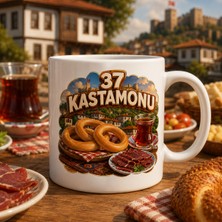 Ajans 313 37 Kastamonu Yöresel Lezzetler Simit Pastırma ve Çay Baskılı Kupa Bardak