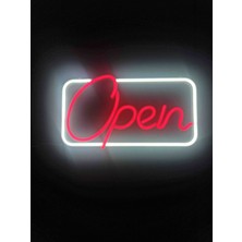 Neon Star 3d Open Yazılı Neon LED Işıklı Tabela | 35X20 cm Büyük Boy | Kırmızı & Beyaz | Tak Çalıştır Hazır