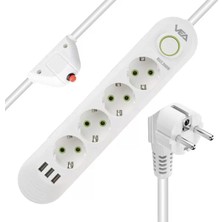 TeknoKapsül Vea VA-21560 4'lü 3 Usb'li 1.5 Metre Akım Korumalı Priz Beyaz