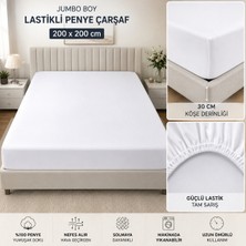 Çarşaf 200X200 Lastikli Penye Çift Kişilik 30/35 cm Köşe Derinliğiyle Beyaz