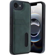 TeknoKapsül iPhone 16E Kılıf Sara Kartvizitli Deri Kılıf - Koyu Yeşil