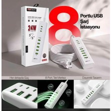 Azurtech U04 8 Portlu USB Şarj Istasyonu 24W 4.8A 5 USB + 3 Type-C