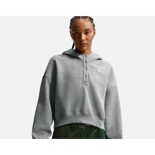 Nike Sportswear Phoneix Fleece Os Crop Kadın Gri Kapüşonlu Oversıze Sweatshirt-Sportxstore