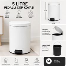 Wess 5 Litre Pedallı Çöp Kovası Beyaz | Kapaklı Banyo Mutfak Ofis Çöp Kutusu