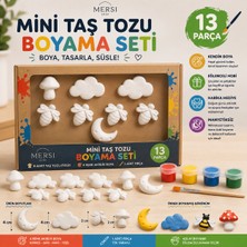 Mersi Shop 13 Parça Mini Taş Tozu Boyama Seti – 8 Figür, 4 Renk Akrilik Boya ve Fırçalı Hobi Seti
