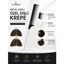 Yurish Saç Ayırma Saplı Profesyonel Krepe Tarağı Metal Uçlu Kuaför Tarağı