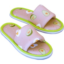 Happy Trend Kadın Pembe Avokado Desenli Yumuşak Tabanlı Ev Terlik
