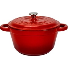 Happy Trend Lava Döküm Yuvarlak Tencere Döküm Demir Kapak New Heritage Serisi Çap 22CM. Kırmızı