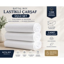 Battal Boy Lastikli Penye Çarşaf 180X200 3'lü  Avantaj Paketi Beyaz Yatağı Komple Sarar Çift Kişilik Çarşaf