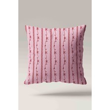 Luvis Store Coquette Bows Pembe Bordo Fiyonk Desenli 2'li Çift Taraflı Dekoratif Kırlent Kılıfı Seti
