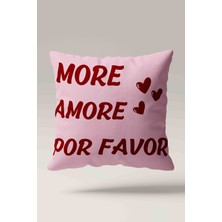 Luvis Store More Amore Por Favor Yazılı Pembe 2'li Çift Taraflı Dekoratif Kırlent Kılıfı Seti