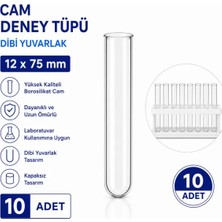 Labolist 12X75 mm Cam Deney Tüpü Dibi Yuvarlak 10 Adet Laboratuvar Test Tüpü