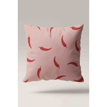 Luvis Store Pink Chili Biber Desenli 2'li Çift Taraflı Dekoratif Kırlent Kılıfı Seti