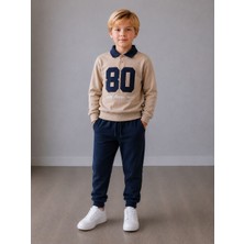 Cg Kids Polo Yaka Nakışlı Erkek Çocuk Taba/lacivert Sweatshirt & Eşofman Alt Üst Takım – Kolej Stili ve Şıklık Bir Arada