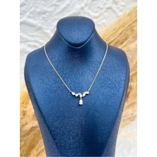 Livora Jewelry 925 Ayar Gümüş Gold Kaplama Zirkon Taşlı Damla Kadın Kolye