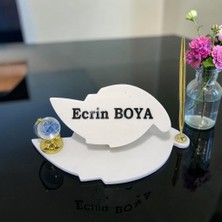 Ecay Mermer Ürünleri Sümen Ofis Için Doğal Beyaz Mermer Yaprak Isimlik Gold Tasarımlı Kalem ve Dünya Küre