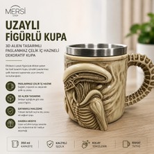 Mersi Shop Uzaylı Figürlü Çelik Kupa 3D Alien Tasarımlı Paslanmaz Çelik Iç Hazneli Dekoratif Kupa