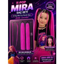 Rhea & Co. K-Pop Mira Saç Seti – Çocuklar Için 65 cm Renkli Pembe Postiş Takımı