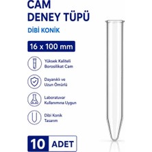 Labolist 16X100 mm Cam Deney Tüpü Dibi Konik 10 Adet Laboratuvar Test Tüpü