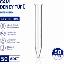 Labolist 16X100 mm Cam Deney Tüpü Dibi Konik 50 Adet Laboratuvar Test Tüpü