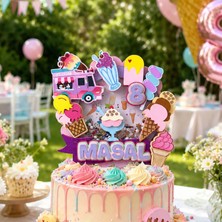 Dondurma Temalı Kız Çocuk Doğum Günü Isme Özel 3d Pasta Parti Süsü Cake Topper (22X21 CM)